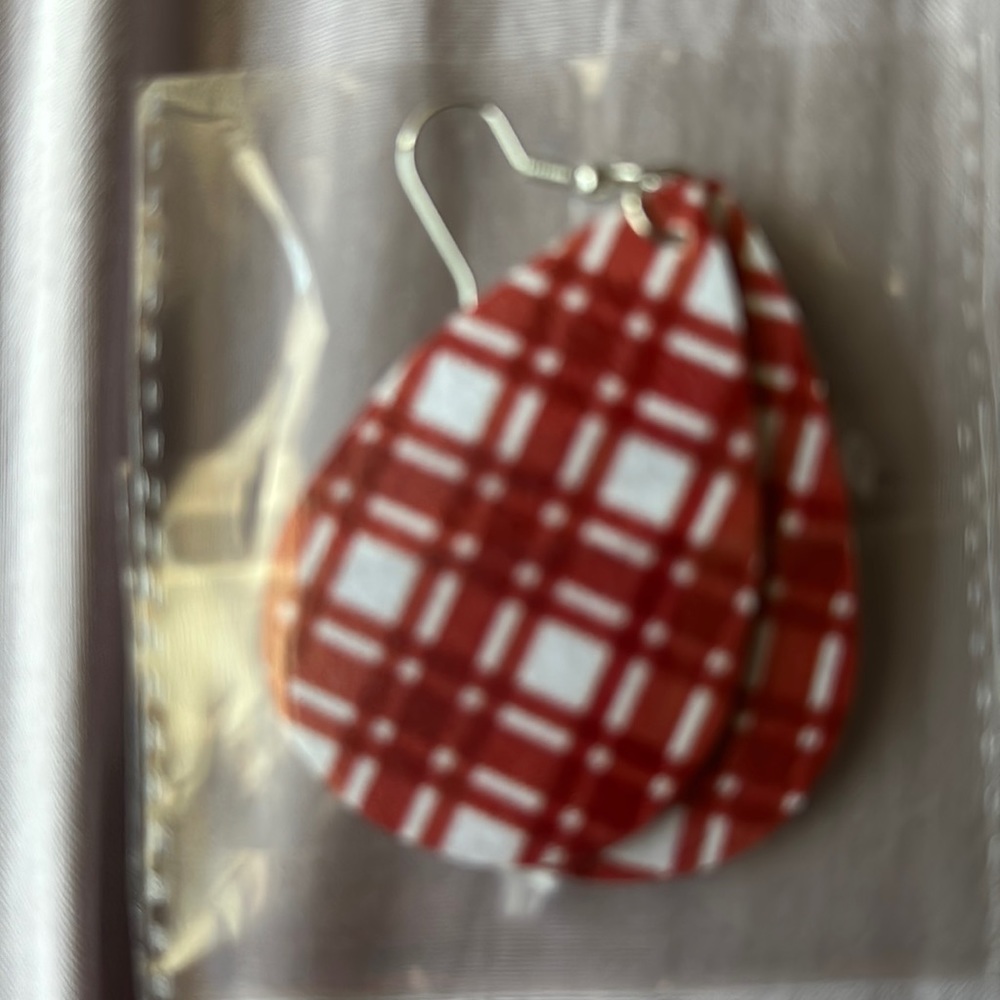 Red and white plaid earrings